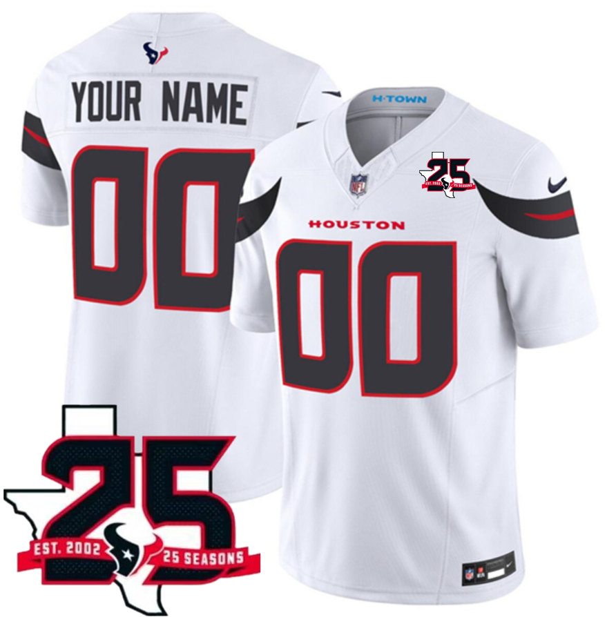 Men's Houston Texans Active Player Custom White 2026 25th Anniversary Patch Vapor F.U.S.E. Limited Stitched Jersey