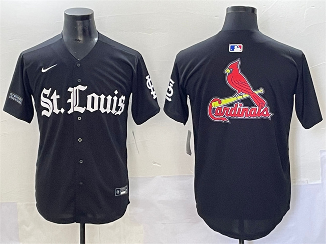 Men's St. Louis Cardinals Team Big Logo Black 'Gothic Legacy Edition' Vapor Premier Limited Stitched Baseball Jersey Men's St. Louis Cardinals Team Big Logo Black 'Gothic Legacy Edition' Vapor Premier Limited Stitched Baseball Jersey