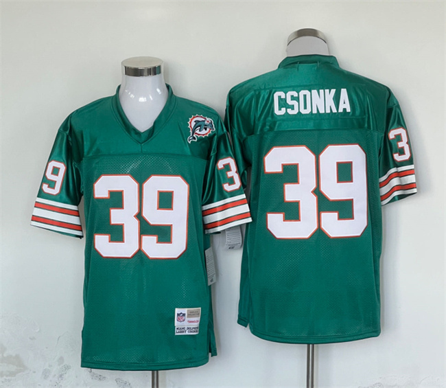 Men's Miami Dolphins #39 Larry Csonka Aqua 1972 Stitched Game Football Jersey