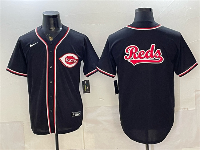 Men's Cincinnati Reds Team Big Logo 2026 Fashion Replica Black Out Stitched Baseball Jersey Men's Cincinnati Reds Team Big Logo 2026 Fashion Replica Black Out Stitched Baseball Jersey
