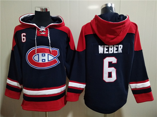 Men's Montreal Canadiens #6 Shea Weber Navy/Red Lace-Up Pullover Hoodie