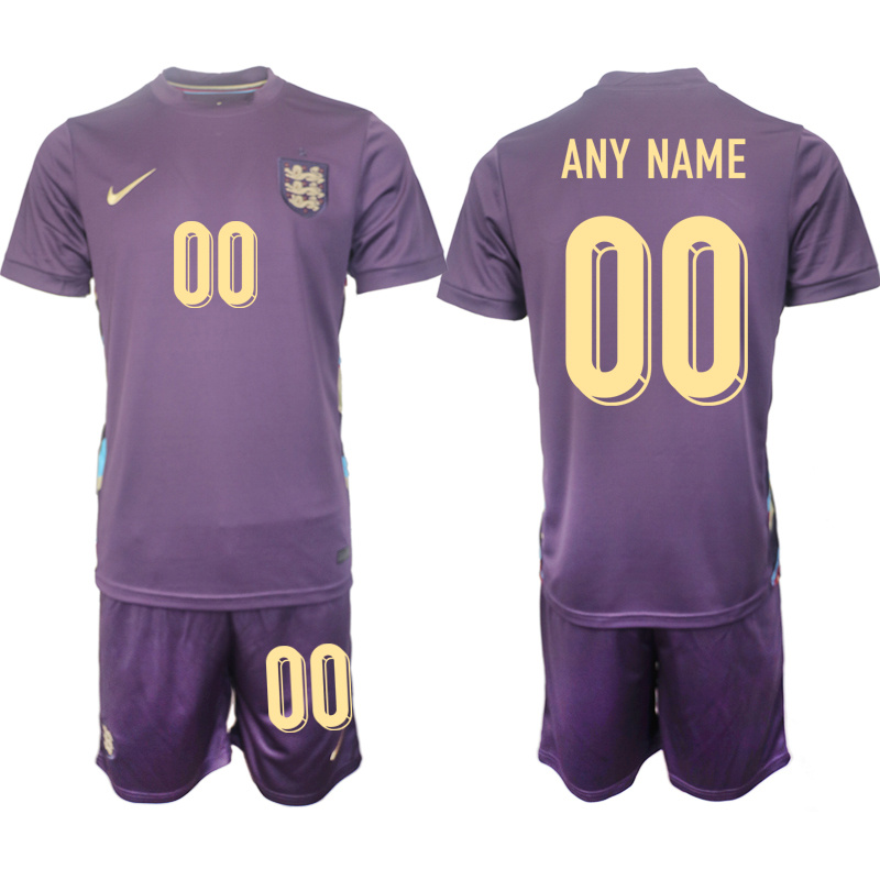 Men's England Custom 2024-25 Purple Away Soccer Jersey Suit