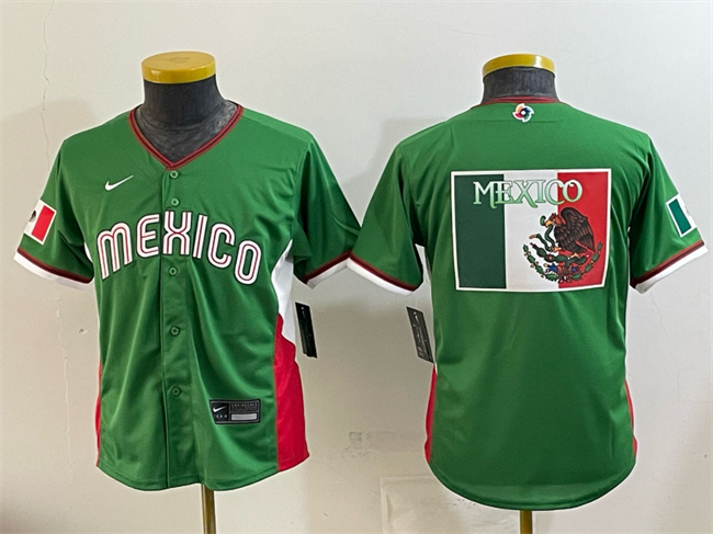 Youth Mexico Baseball Green 2026 World Baseball Classic Big Logo Stadium Stitched Baseball Jersey