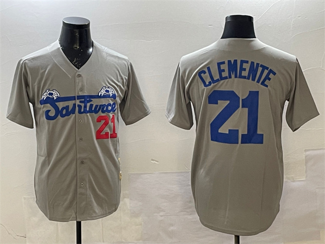 Men's Santurce Crabbers #21 Roberto Clemente Grey Cool Base Stitched Baseball Jersey Men's Santurce Crabbers #21 Roberto Clemente Grey Cool Base Stitched Baseball Jersey