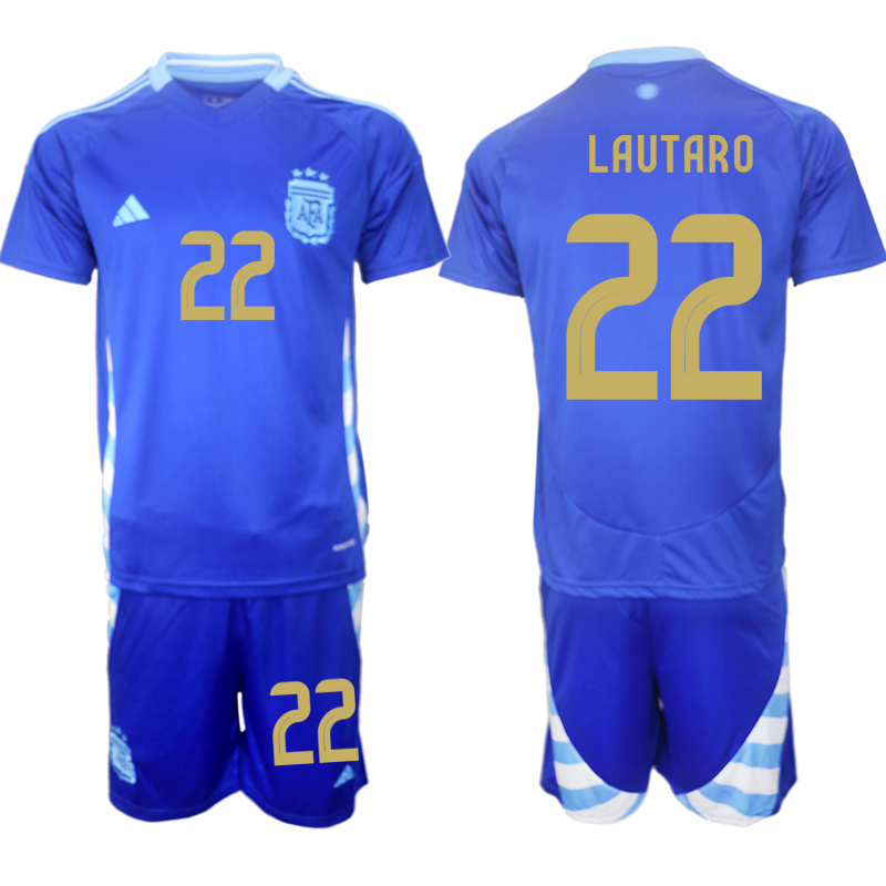 Men's Argentina #22 Lautaro Blue 2024-25 Away SoccerJersey Suit