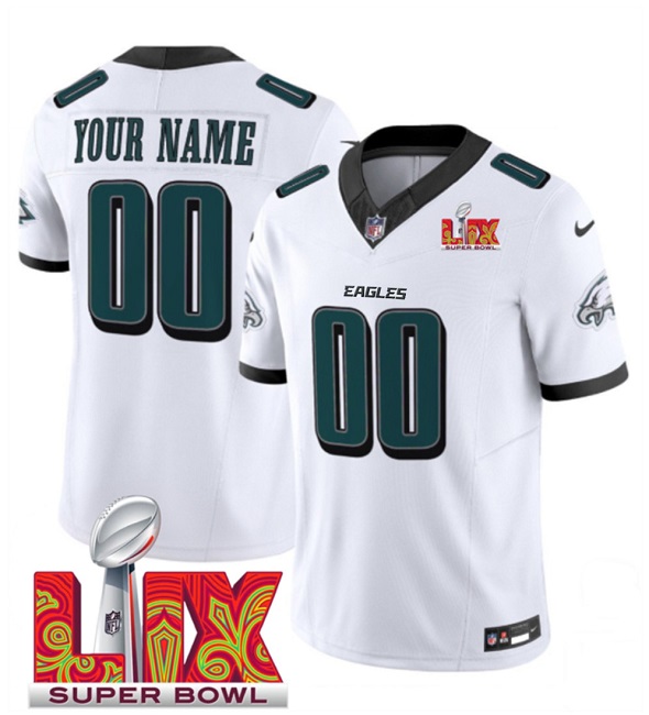 Men's Philadelphia Eagles Active Player Custom White F.U.S.E. 24/25 Super Bowl LIX Vapor Untouchable Limited Stitched Football Jersey Men's Philadelphia Eagles Active Player Custom White F.U.S.E. 24/25 Super Bowl LIX Vapor Untouchable Limited Stitched Football Jersey