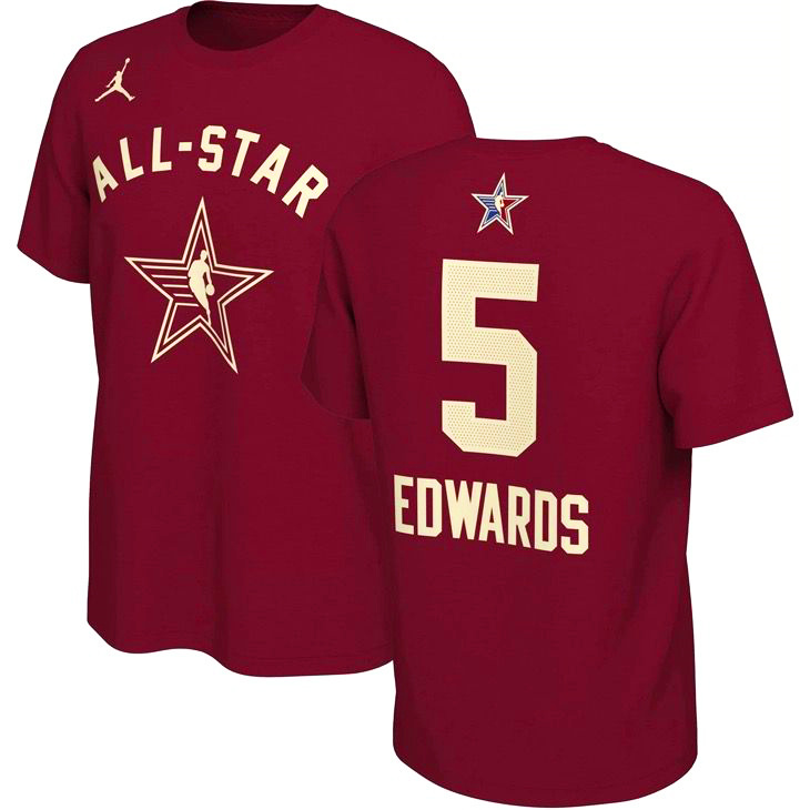 Men's 2024 All-Star #5 Anthony Edwards Crimson T-Shirt