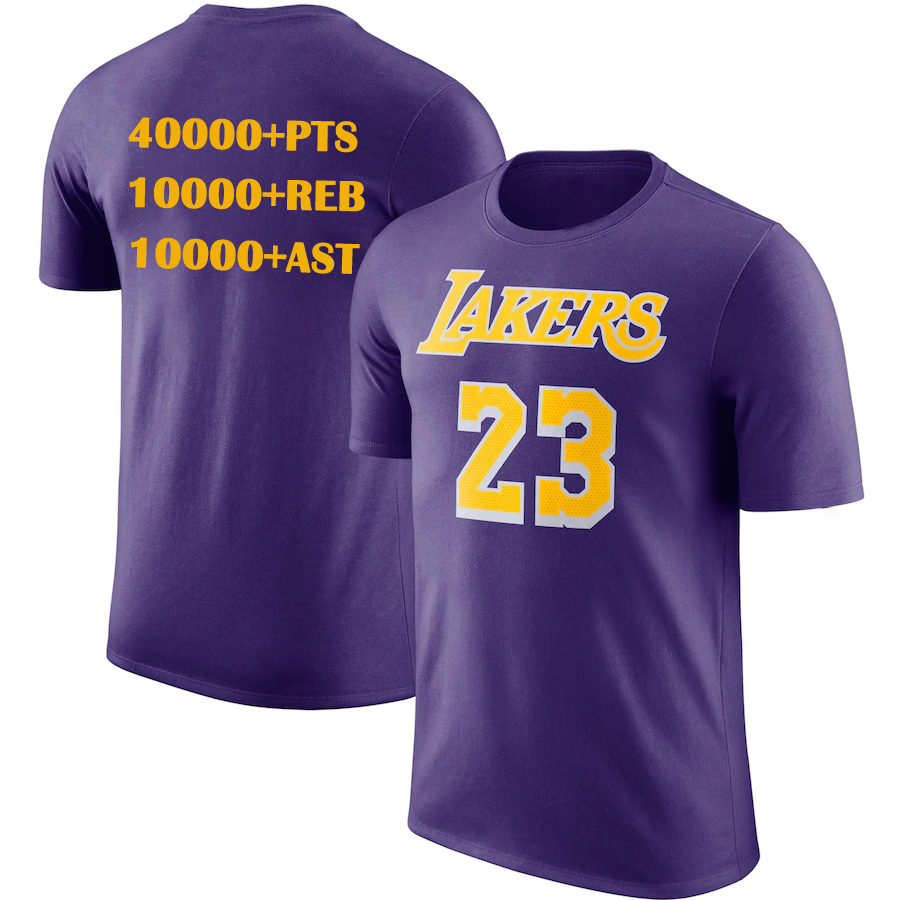 Men's Los Angeles Lakers #23 LeBron James Purple T-Shirt Men's Los Angeles Lakers #23 LeBron James Purple T-Shirt