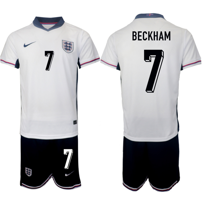 Men's England #7 Beckham 2024-25 White Home Soccer Jersey Suit