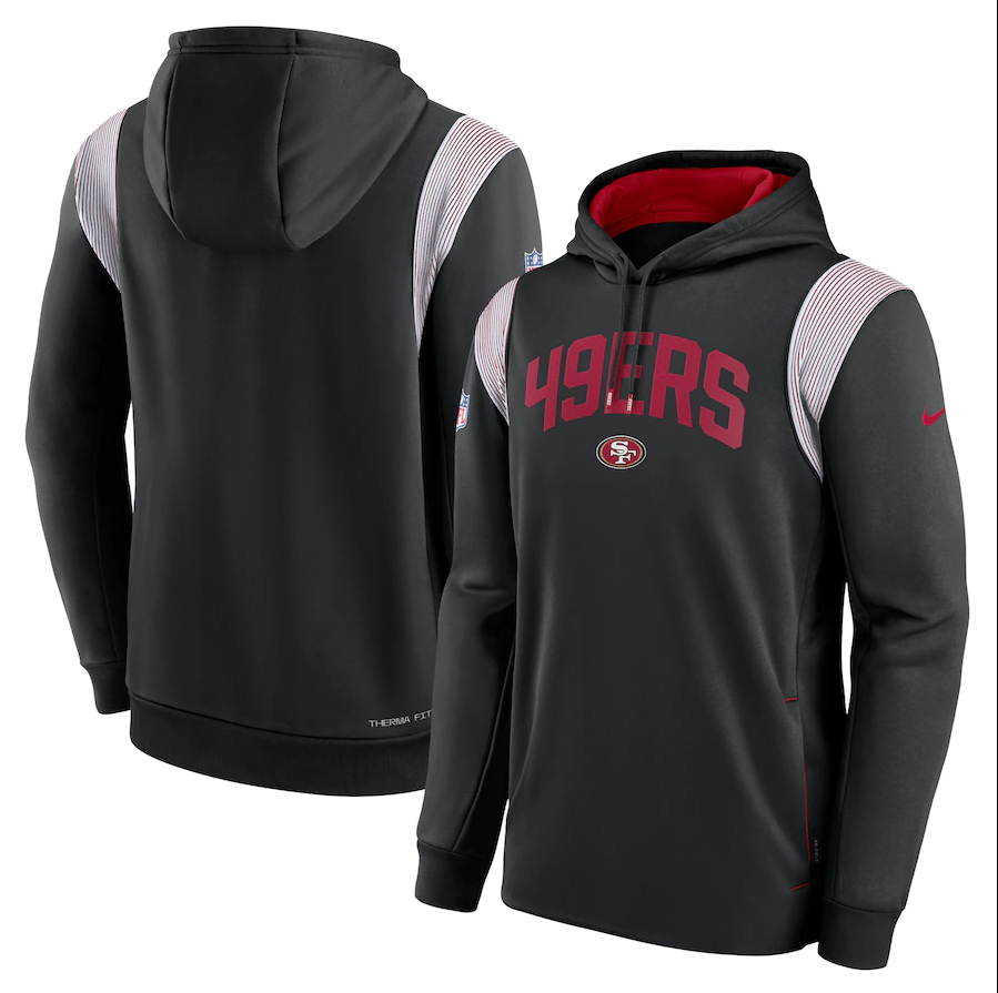 Men's San Francisco 49ers Nike Black Sideline Athletic Stack Performance Pullover Hoodie Men's San Francisco 49ers Nike Black Sideline Athletic Stack Performance Pullover Hoodie