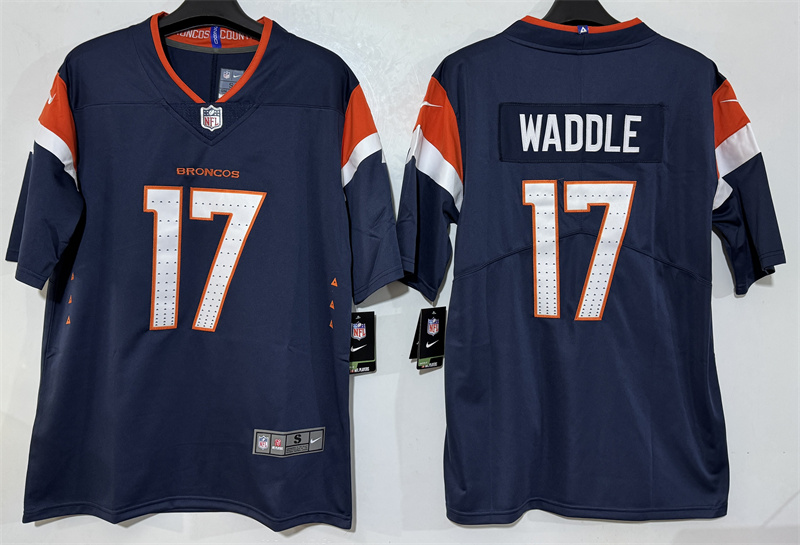 Men's Denver Broncos #17 Jaylen Waddle Navy 2026 Vapor Limited Stitched Football Jersey Men's Denver Broncos #17 Jaylen Waddle Navy 2026 Vapor Limited Stitched Football Jersey