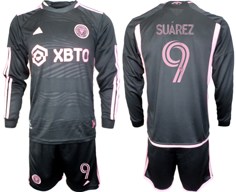 Men'sMen's Inter Miami CF #9 Luis Suárez 2023/24 Black Away Soccer Jersey Suit