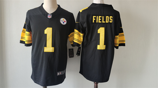 Men's Pittsburgh Steelers #1 Justin Fields Black Color Rush Limited Stitched Jersey