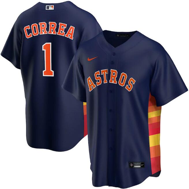 Men's Houston Astros #1 Carlos Correa Navy MLB Cool Base Stitched Jersey