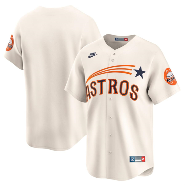 Men's Houston Astros Blank Cream Cooperstown Collection Limited Stitched Baseball Jersey