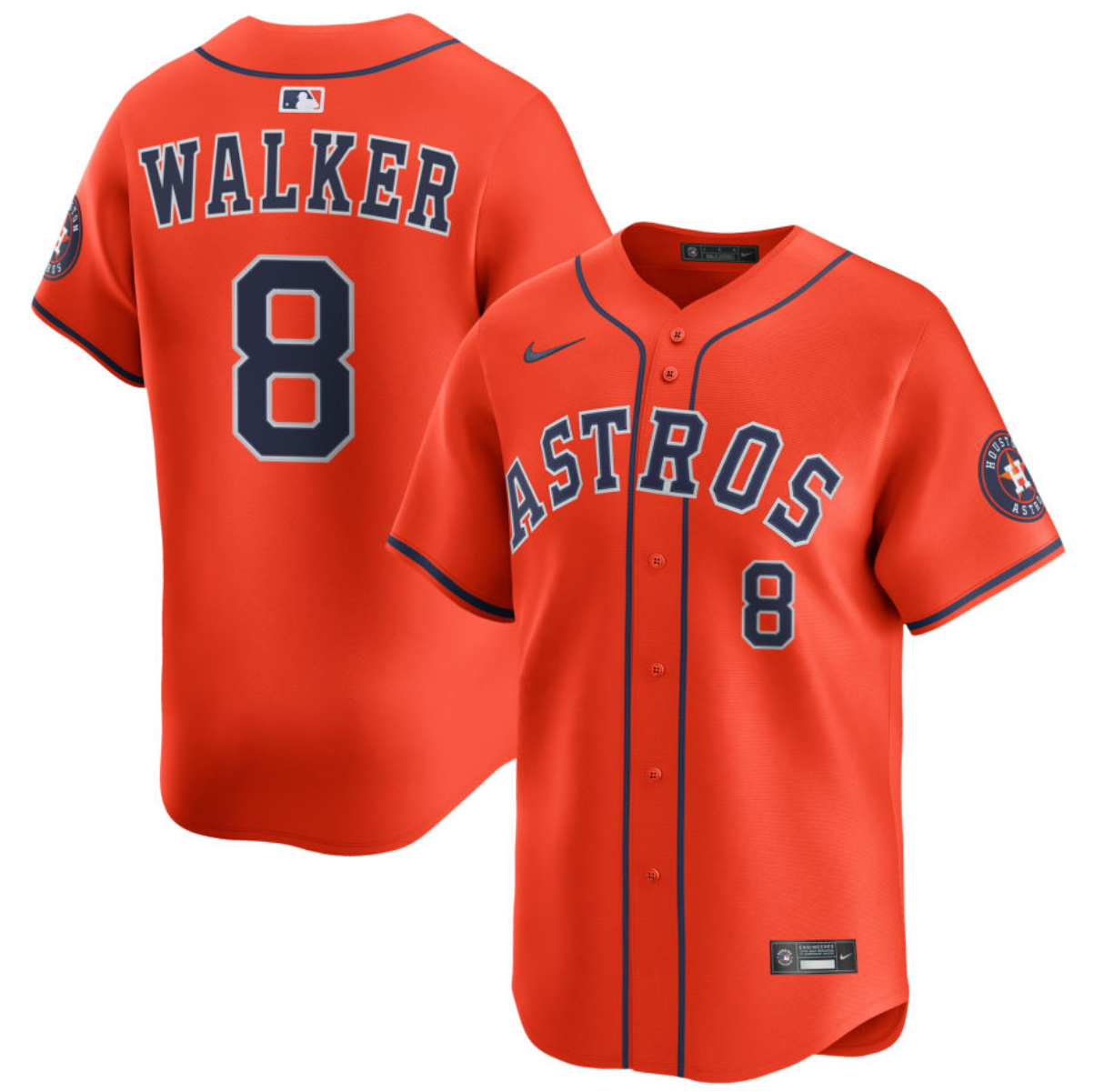 Men's Houston Astros #8 Christian Walker Orange 2025 Alternate Limited Stitched Baseball Jersey Men's Houston Astros #8 Christian Walker Orange 2025 Alternate Limited Stitched Baseball Jersey