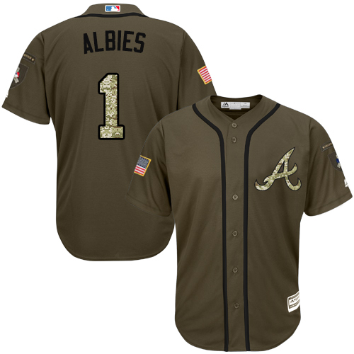 Braves #1 Ozzie Albies Green Salute to Service Stitched MLB Jersey