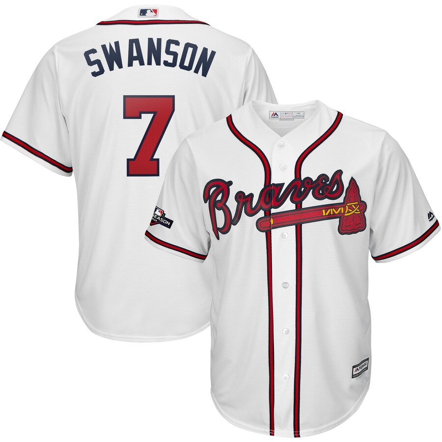 Atlanta Braves #7 Dansby Swanson Majestic 2019 Postseason Official Cool Base Player Jersey White