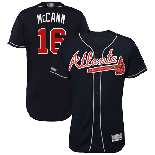 Braves #16 Brian McCann Navy Blue Flexbase Authentic Collection Stitched MLB Jersey
