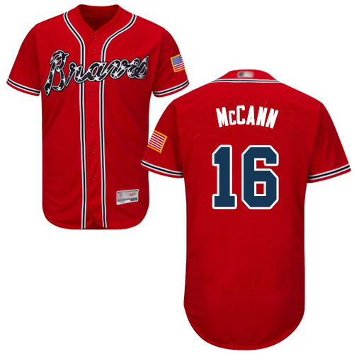 Braves #16 Brian McCann Red Flexbase Authentic Collection Stitched MLB Jersey
