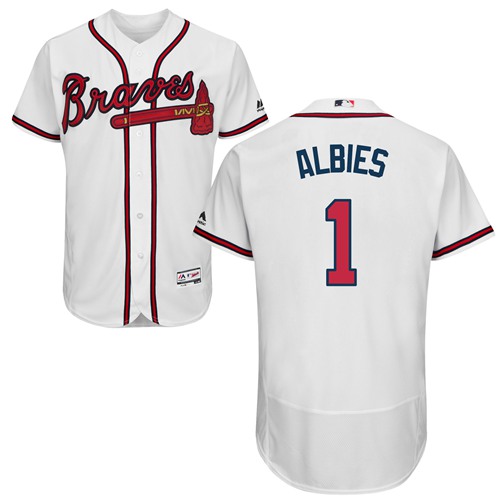 Braves #1 Ozzie Albies White Flexbase Authentic Collection Stitched MLB Jersey