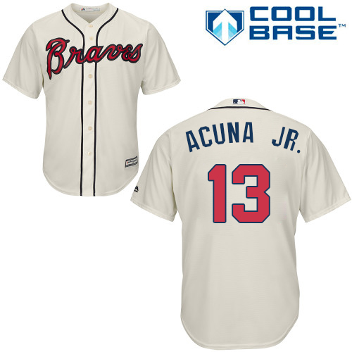Braves #13 Ronald Acuna Jr. Cream New Cool Base Stitched MLB Jersey