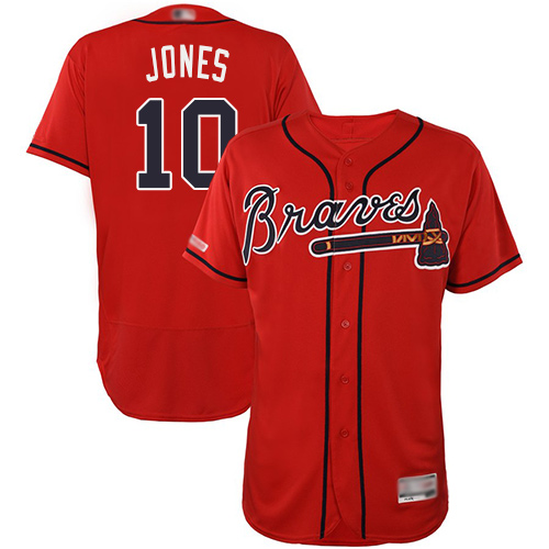Braves #10 Chipper Jones Red Flexbase Authentic Collection Stitched MLB Jersey