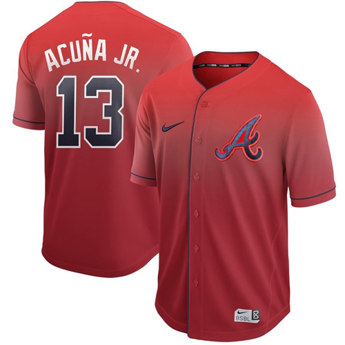 Nike Braves #13 Ronald Acuna Jr. Red Fade Authentic Stitched MLB Jersey
