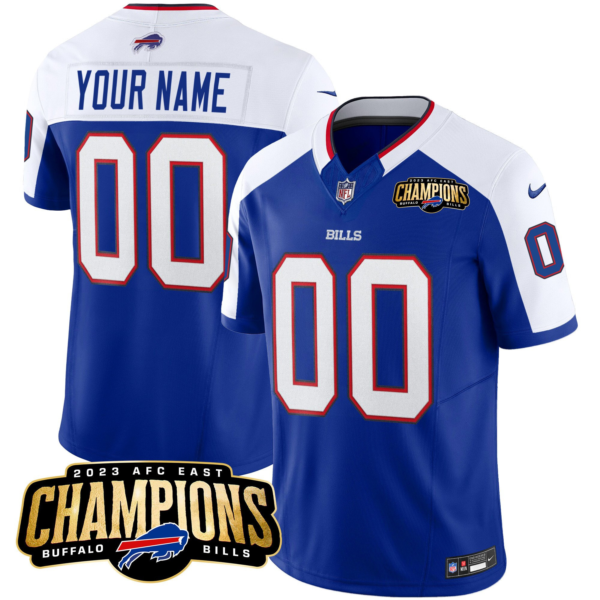 Men's Buffalo Bills Active Player Custom Blue/White 2023 F.U.S.E. AFC East Champions Ptach Stitched Football Jersey