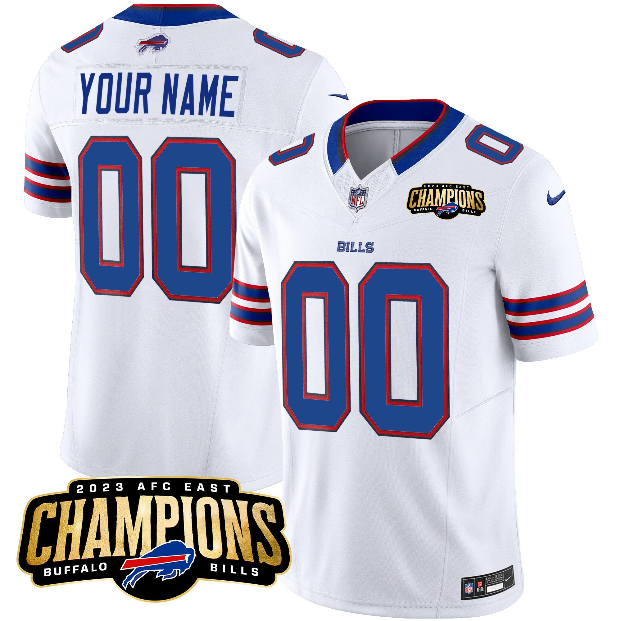 Men's Buffalo Bills Active Player Custom White 2023 F.U.S.E. AFC East Champions Ptach Stitched Football Jersey