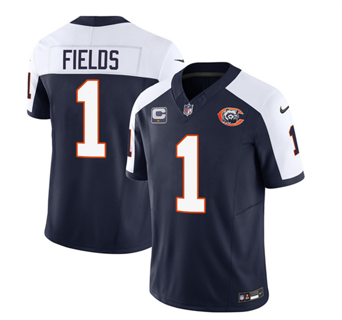 Men's Chicago Bears #1 Justin Fields Navy/White 2023 F.U.S.E. With 1-star C PatchThrowback Limited Stitched Football Jersey