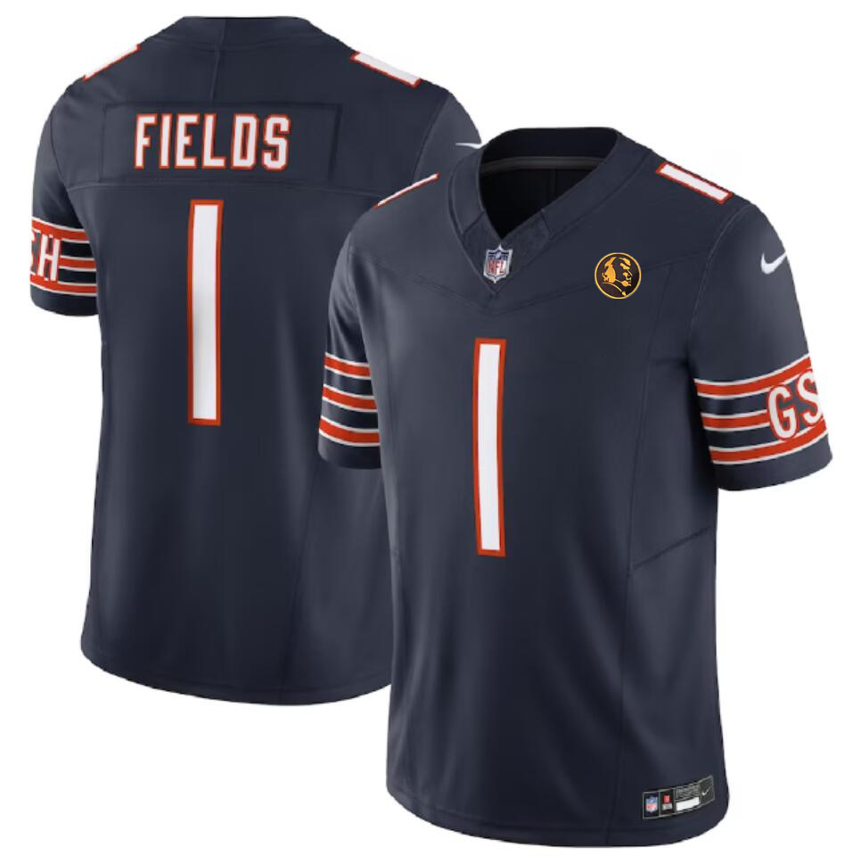 Men's Chicago Bears #1 Justin Fields Navy 2023 F.U.S.E. With John Madden Patch Vapor Limited Stitched Football Jersey Men's Chicago Bears #1 Justin Fields Navy 2023 F.U.S.E. With John Madden Patch Vapor Limited Stitched Football Jersey