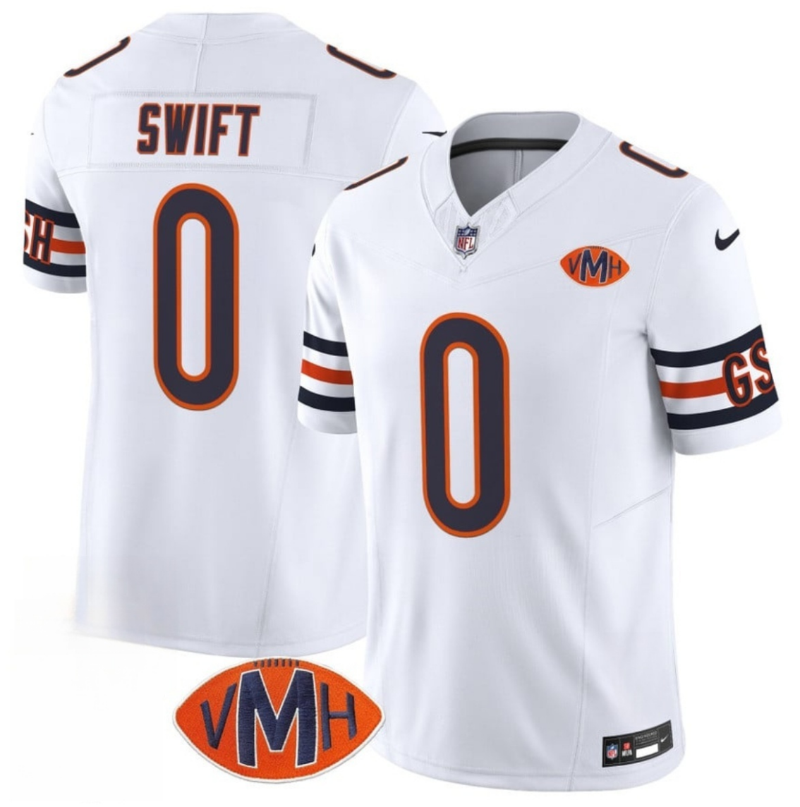 Men's Chicago Bears #0 D'Andre Swift White 2025 F.U.S.E. With VMH Patch Vapor Untouchable Limited Stitched Football Jersey Men's Chicago Bears #0 D'Andre Swift White 2025 F.U.S.E. With VMH Patch Vapor Untouchable Limited Stitched Football Jersey