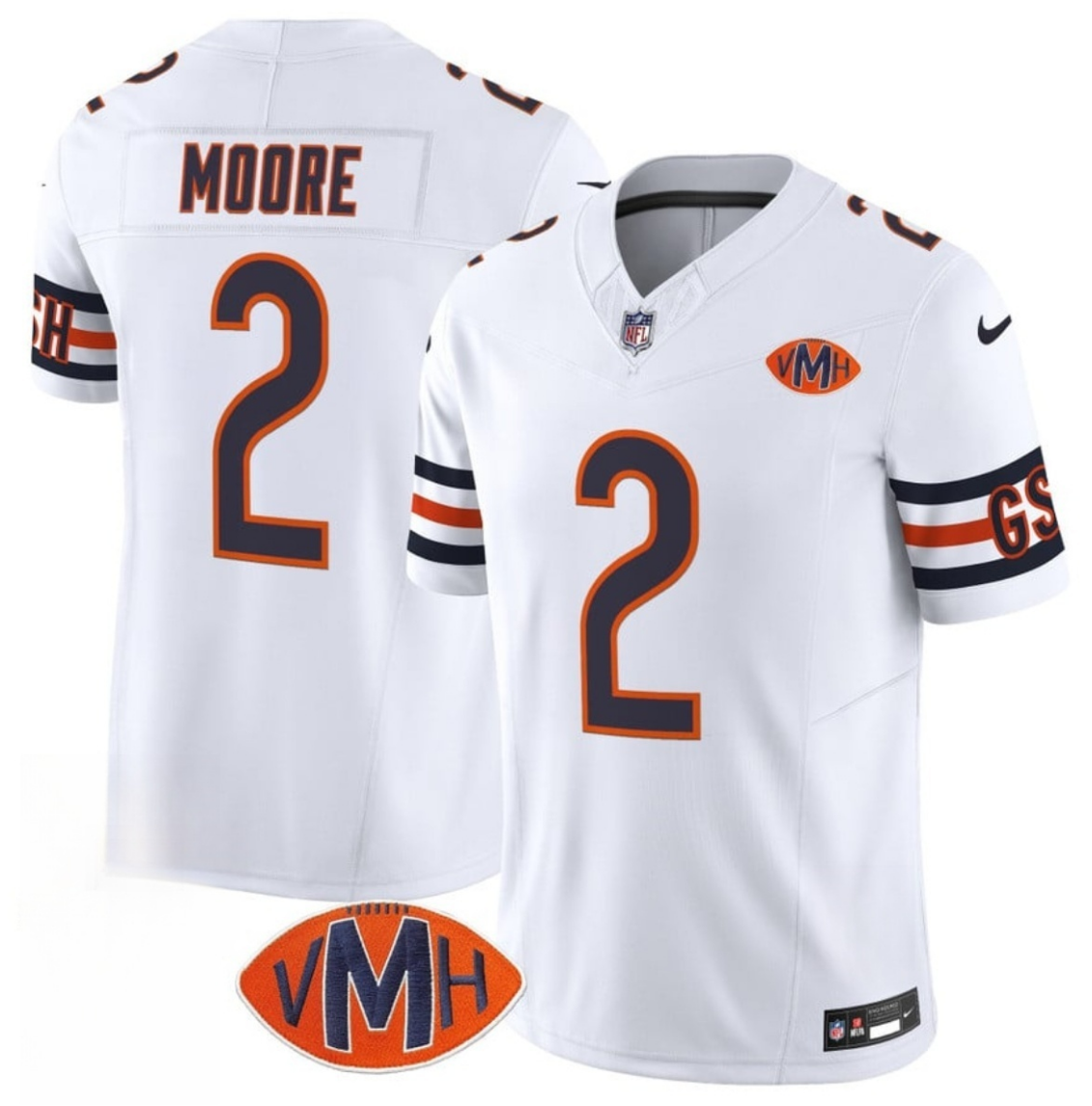 Men's Chicago Bears #2 D.J. Moore White 2025 F.U.S.E. With VMH Patch Vapor Untouchable Limited Stitched Football Jersey Men's Chicago Bears #2 D.J. Moore White 2025 F.U.S.E. With VMH Patch Vapor Untouchable Limited Stitched Football Jersey
