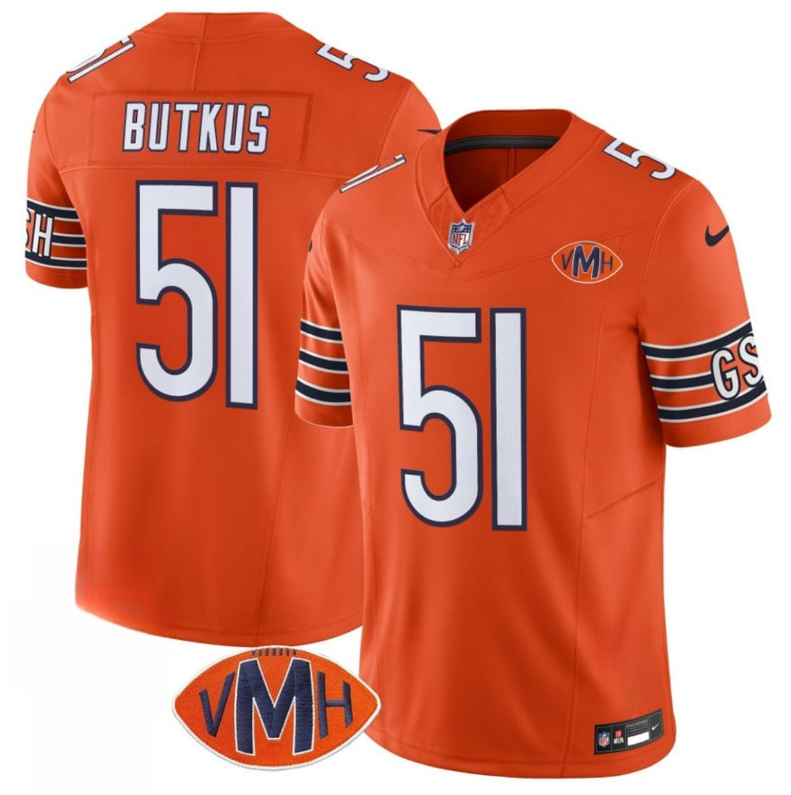 Men's Chicago Bears #51 Dick Butkus Orange 2025 F.U.S.E. With VMH Patch Vapor Untouchable Limited Stitched Football Jersey Men's Chicago Bears #51 Dick Butkus Orange 2025 F.U.S.E. With VMH Patch Vapor Untouchable Limited Stitched Football Jersey
