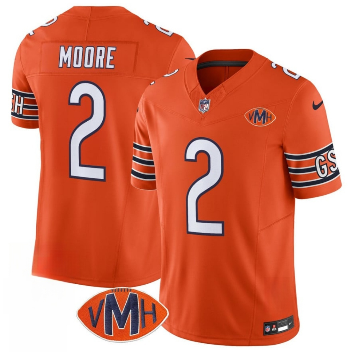 Men's Chicago Bears #2 D.J. Moore Orange 2025 F.U.S.E. With VMH Patch Vapor Untouchable Limited Stitched Football Jersey Men's Chicago Bears #2 D.J. Moore Orange 2025 F.U.S.E. With VMH Patch Vapor Untouchable Limited Stitched Football Jersey