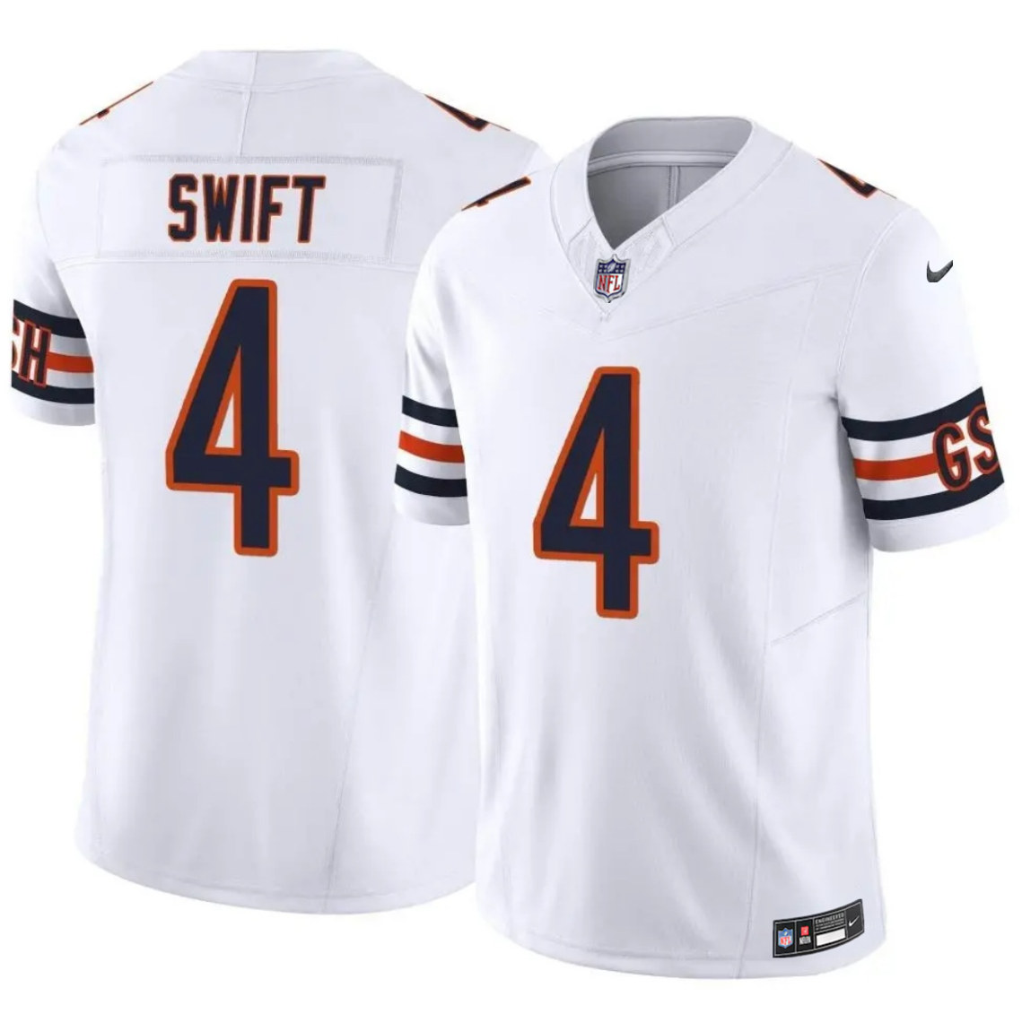 Men's Chicago Bears #4 D'Andre Swift White 2025 F.U.S.E. Vapor Untouchable Limited Stitched Football Jersey Men's Chicago Bears #4 D'Andre Swift White 2025 F.U.S.E. Vapor Untouchable Limited Stitched Football Jersey