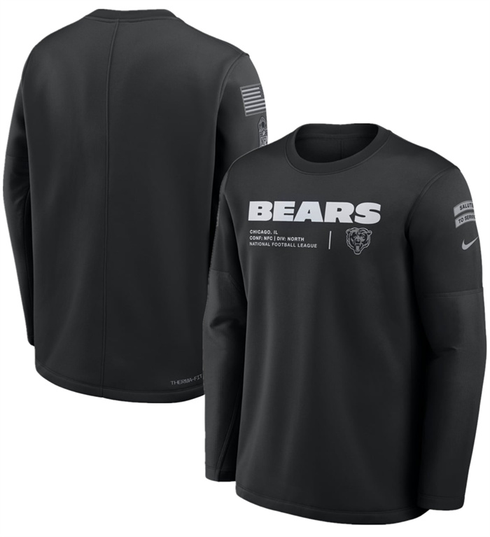 Men's Chicago Bears Black 2026 Salute to Service Sideline Coaches Crewneck Therma-FIT Sweatshirt Men's Chicago Bears Black 2026 Salute to Service Sideline Coaches Crewneck Therma-FIT Sweatshirt