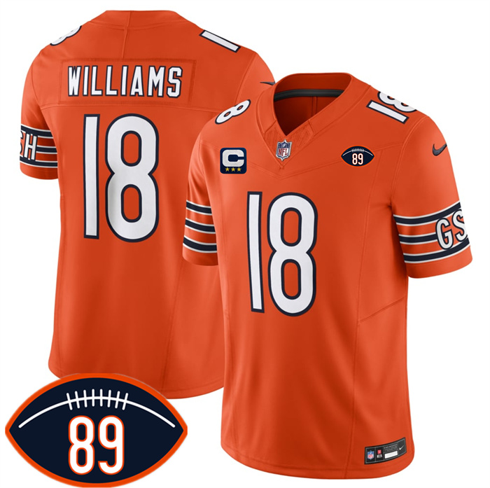 Men's Chicago Bears #18 Caleb Williams Orange 2026 With Mike Ditka 89 Patch And With 3-star C Patch Vapor Untouchable Limited Stitched Football Jersey