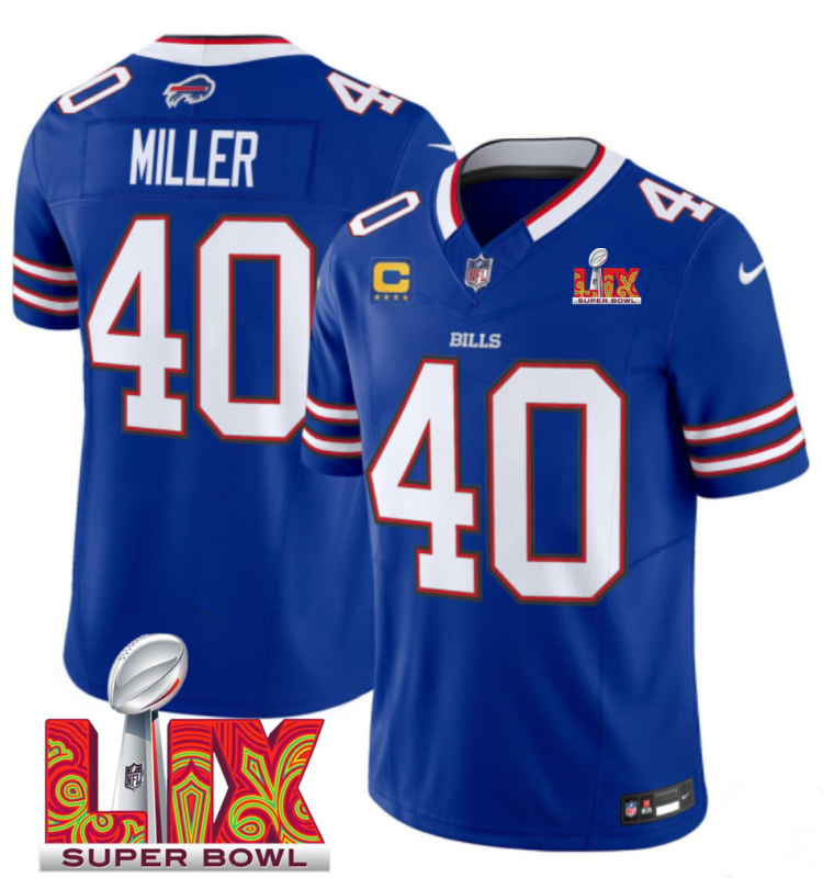 Men's Buffalo Bills #40 Von Miller Royal F.U.S.E. 24/25 Super Bowl LIX With 4-star C Ptach Vapor Untouchable Limited Stitched Football Jersey