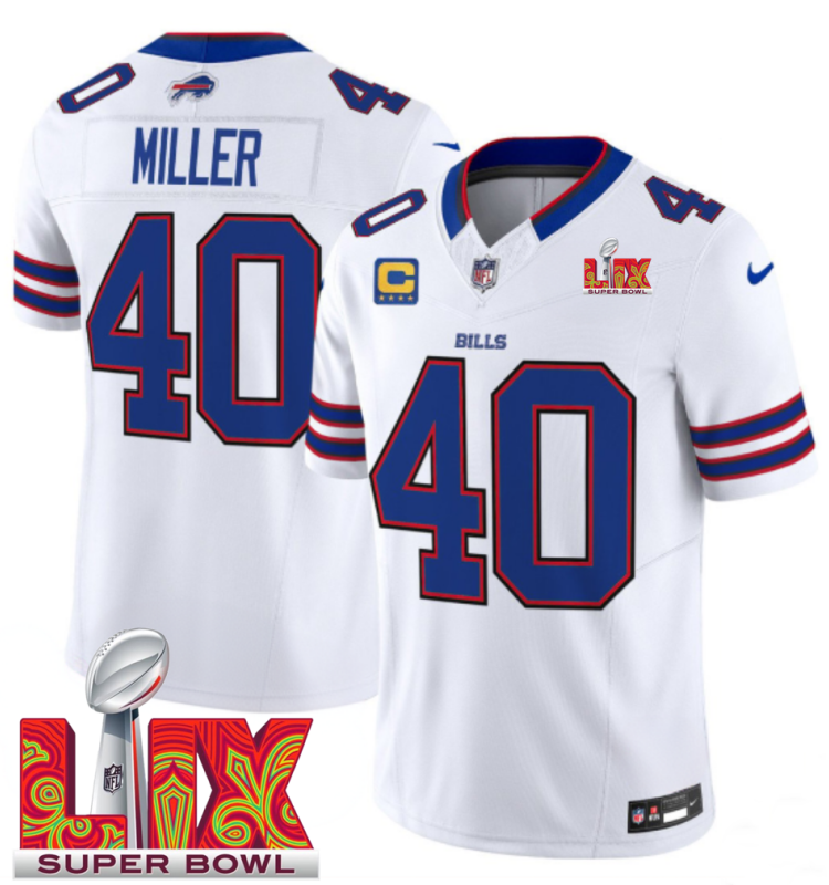 Men's Buffalo Bills #40 Von Miller White F.U.S.E. 24/25 Super Bowl LIX With 4-star C Ptach Vapor Untouchable Limited Stitched Football Jersey