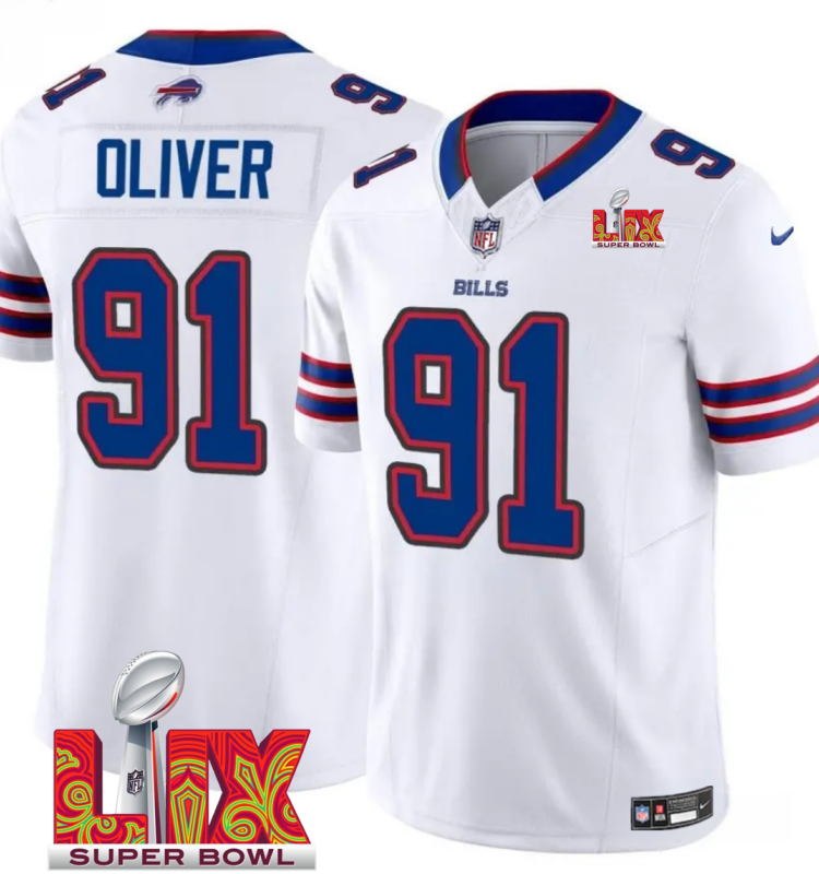 Men's Buffalo Bills #91 Ed Oliver White F.U.S.E. 24/25 Super Bowl LIX Vapor Untouchable Limited Stitched Football Jersey