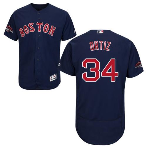 Red Sox #34 David Ortiz Navy Blue Flexbase Authentic Collection 2018 World Series Champions Stitched MLB Jersey
