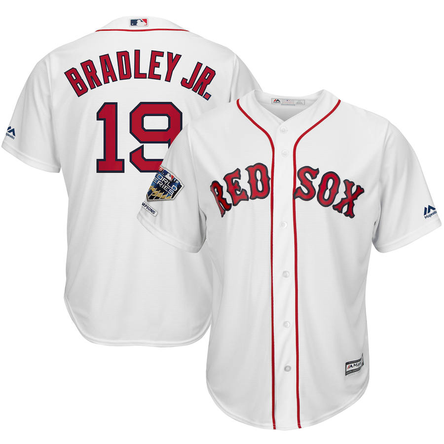 Boston Red Sox #19 Jackie Bradley Jr. Majestic 2018 World Series Champions Home Cool Base Player Jersey White