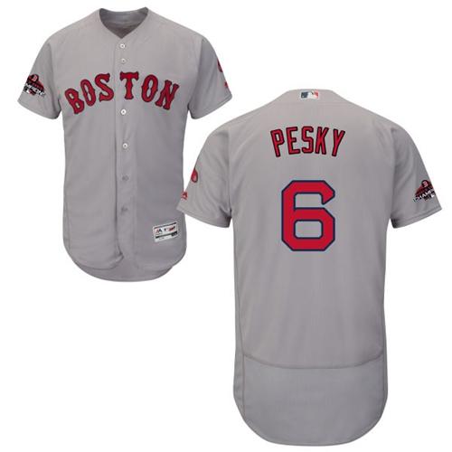 Red Sox #6 Johnny Pesky Grey Flexbase Authentic Collection 2018 World Series Champions Stitched MLB Jersey