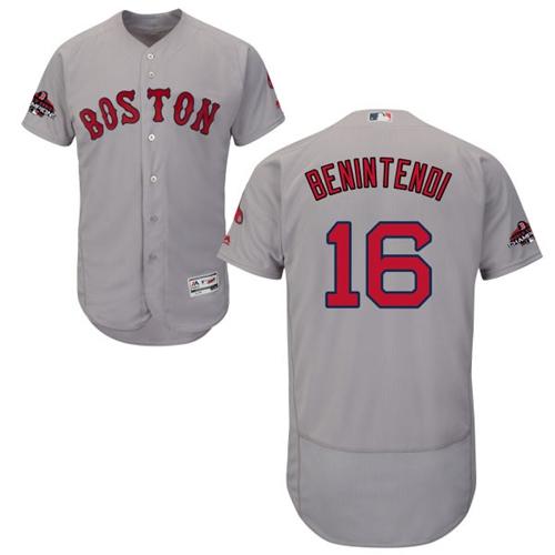 Red Sox #16 Andrew Benintendi Grey Flexbase Authentic Collection 2018 World Series Champions Stitched MLB Jersey