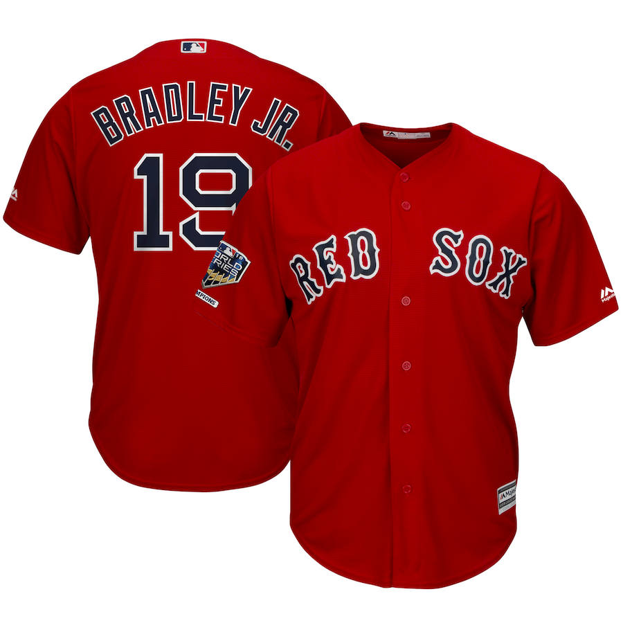 Boston Red Sox #19 Jackie Bradley Jr. Majestic 2018 World Series Champions Alternate Cool Base Player Jersey Scarlet