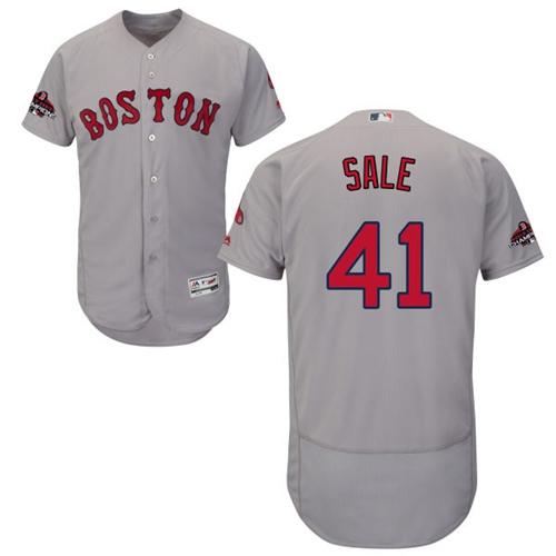 Red Sox #41 Chris Sale Grey Flexbase Authentic Collection 2018 World Series Champions Stitched MLB Jersey