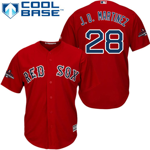 Red Sox #28 J. D. Martinez Red New Cool Base 2018 World Series Champions Stitched MLB Jersey