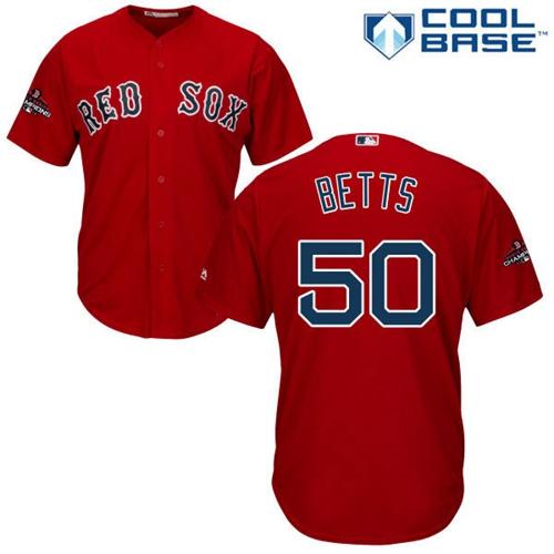 Red Sox #50 Mookie Betts Red New Cool Base 2018 World Series Champions Stitched MLB Jersey